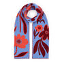 Blue and red floral pattern wool scarf
